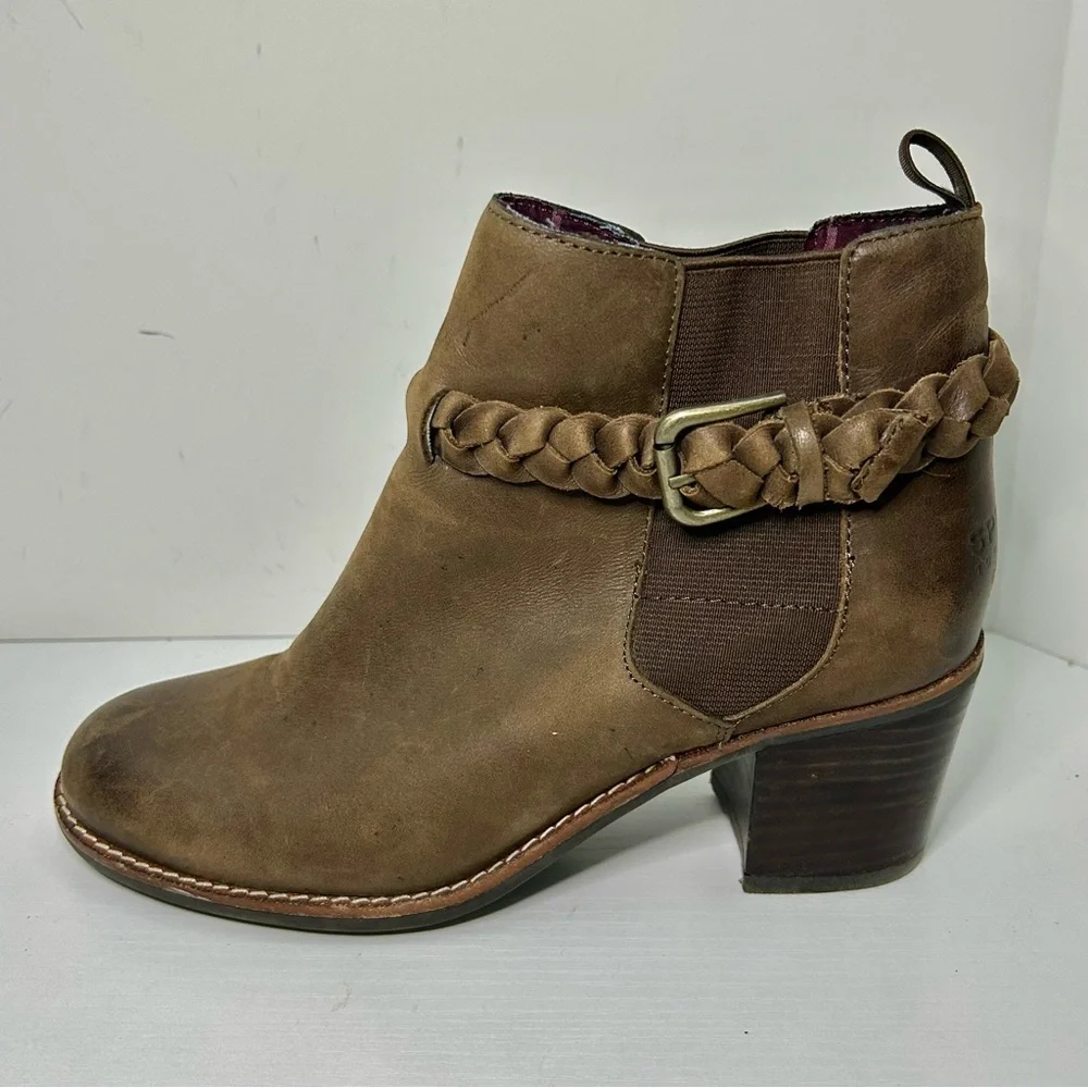 Sperry Top-Sider Liberty Brown Leather Ankle Boots Braided Buckle Detail Sz 7